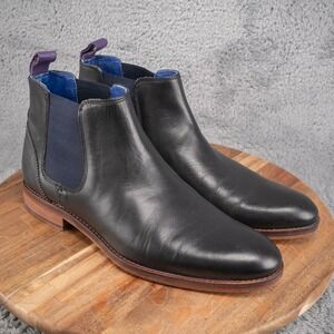 Ted Baker London Camroo Men's Black Leather Blue Side Panel Chelsea Boots Sz 10